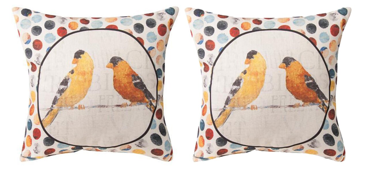 Pair of Usual Suspects Yellow Birds on Wire 18in. Decorative Throw Pillows